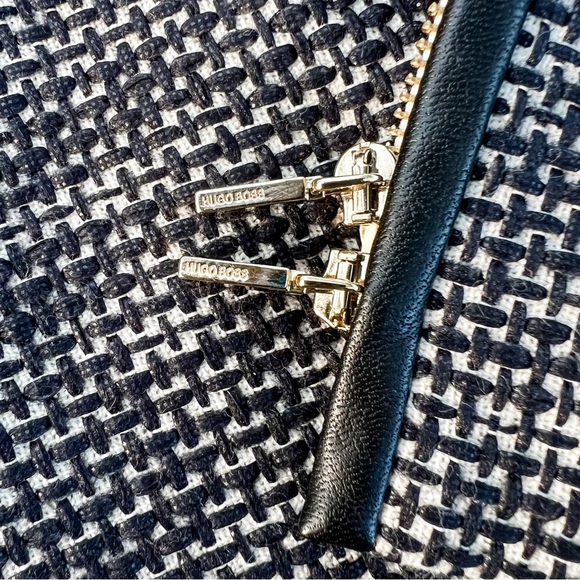 Hugo Boss Classic Leather Trimmed Tweed Collarless Jacket 12 - Picture 6 of 10